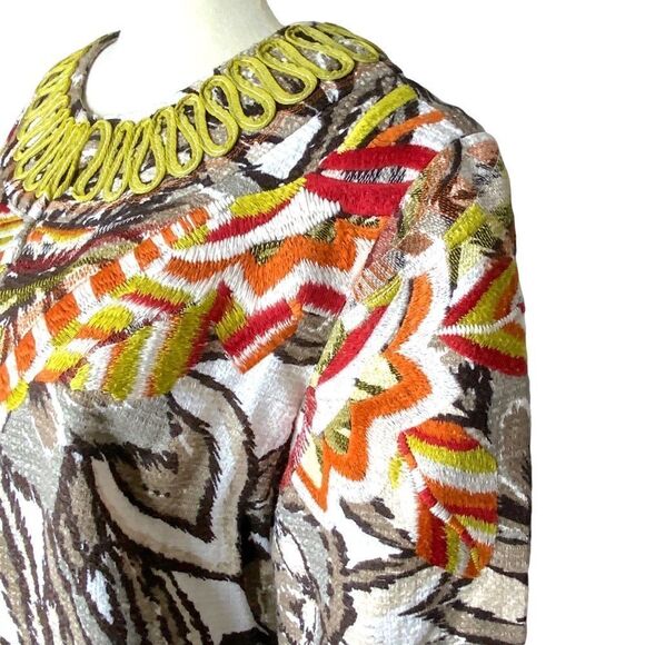 CHICO’S Blazer Jacket Embroidery & Rick Rack Details Size 1 or Women’s 8 - Picture 6 of 15